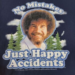 Bob Ross Graphic SS Tee "No Mistakes..." Dark Navy - Size Small